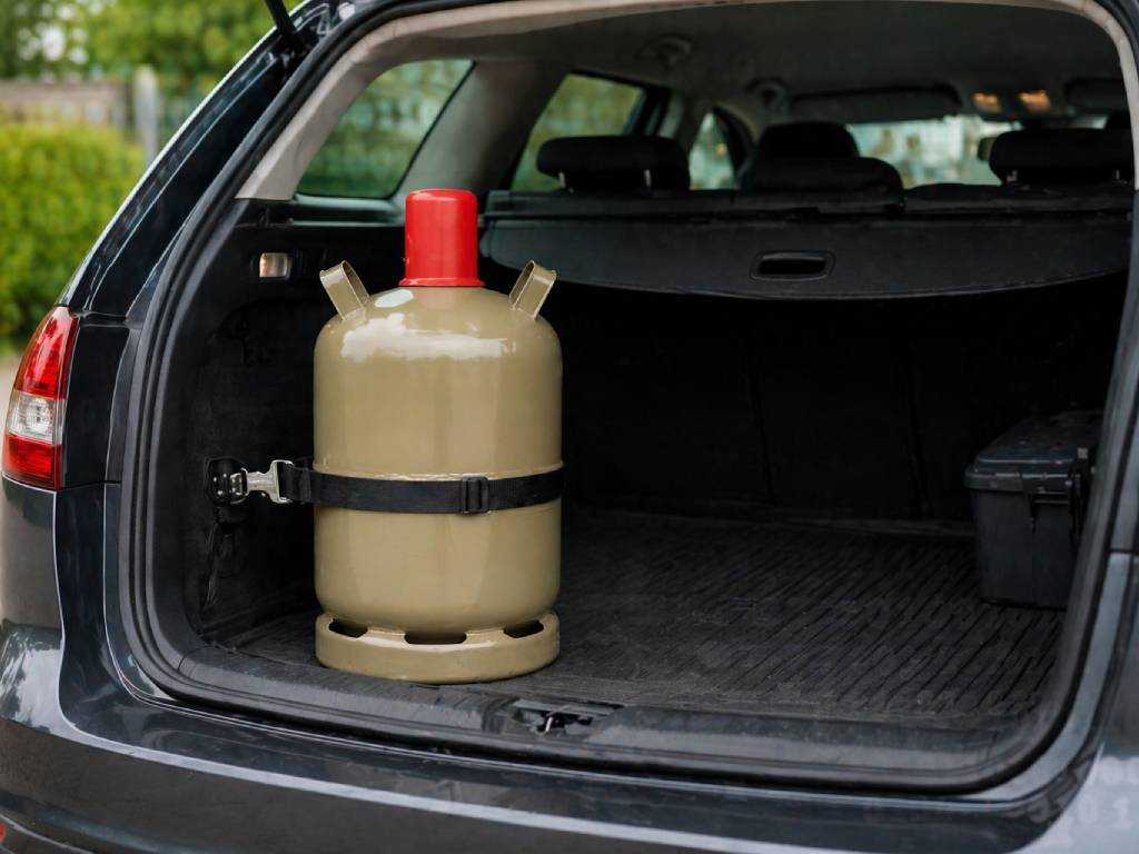 Propangasflasche im Fahrzeug transportiert und gesichert – Anforderungen an den sicheren Gefahrguttransport von Propangasflaschen
