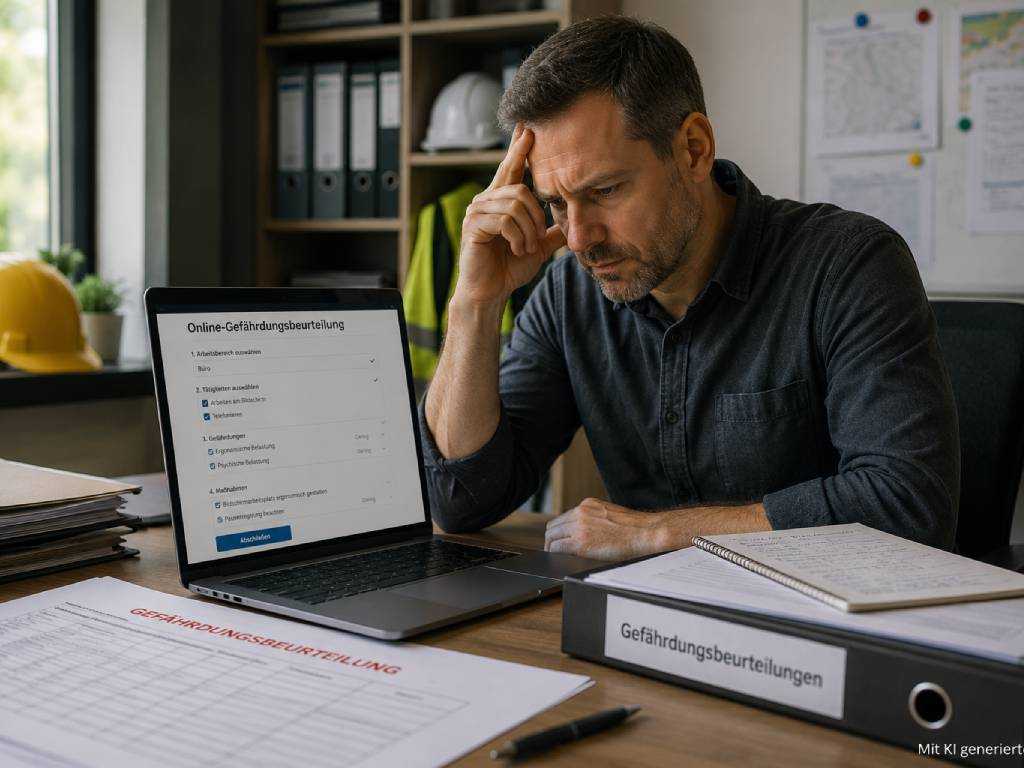 Mitarbeiter bei der Erstellung einer Online-Gefährdungsbeurteilung am Laptop
