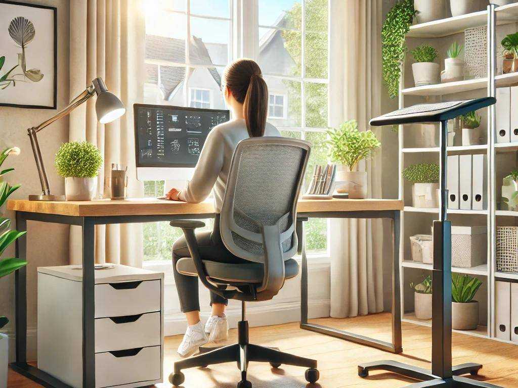 Ergonomisch eingerichteter Arbeitsplatz für gesundes Arbeiten im Homeoffice