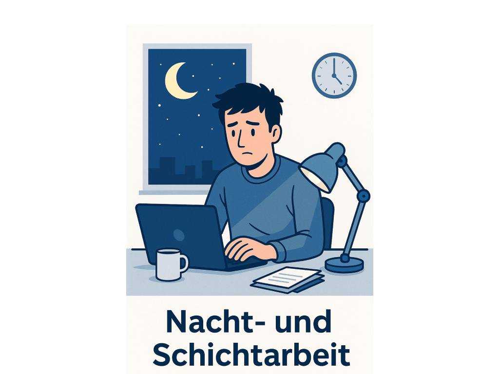 Mitarbeiter bei Nacht- und Schichtarbeit am Schreibtisch mit Müdigkeit