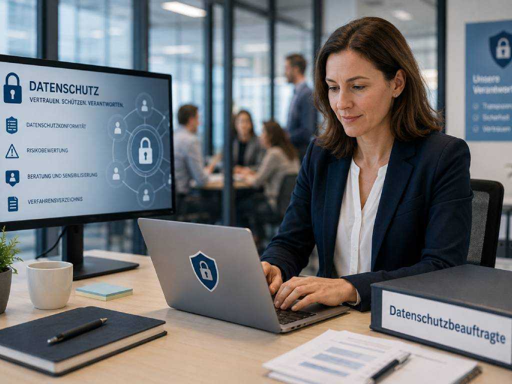 Datenschutzbeauftragte am Arbeitsplatz zum Thema separate Kontaktadresse und Vertraulichkeit
